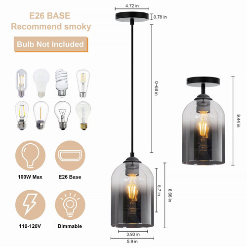 Breakwater Bay Angecour Double Glass Gradient Pendant Lighting, Height